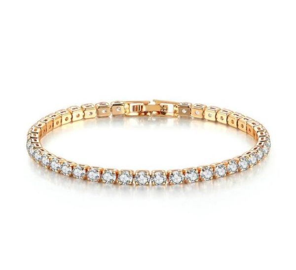 Femme Bracelet Bracelet Single Row CZ Diamonds 4 mm Round Full Drill Tennis Chain Hip Hop Jewelry9976568