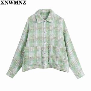 Vrouwen Textured Check Overshirt Dames Lange Mouwen Plaid Losse Shirt Jassen Jassen Vrouwelijke Straat Jakcket Bovenkleding Top 210520