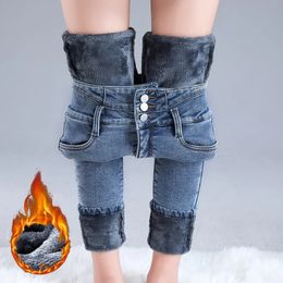 Femmes thermique taille haute jean hiver neige chaud en peluche Stretch jean dame maigre épaissir étudiants Denim pantalon polaire fourrure pantalon 240202