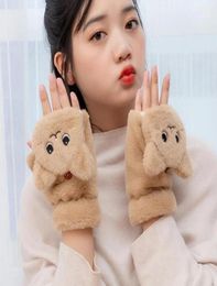 Mujeres espesas peluches ¡Guantes de medias con dedo cálidos lindos bordado de gato convertible Flip Top Invierno Invierno Pantalla táctil sin dedo Mittens11072146