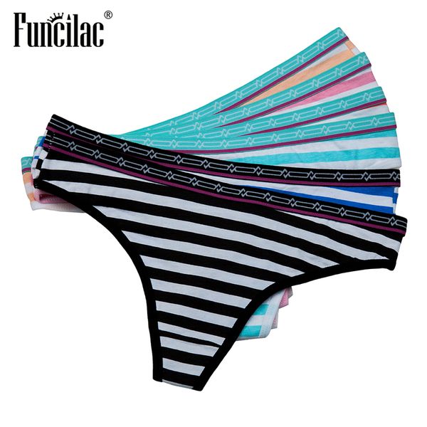 Mujeres Tanga Bragas de algodón Sexy Encaje G-Strings Niñas Calzoncillos Conjunto Damas Calzoncillos Ropa interior a rayas Lencería 5 Unids / lote FUNCILAC 220511