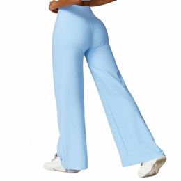 Femmes filetées taille haute Lg pantalons de yoga pantalons de survêtement à jambes larges avec poches leggings à jambe droite pantalons de jogging vêtements de sport s39H #