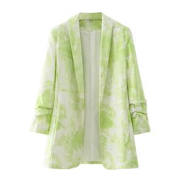 Dames Tie-Dye Green Blazer Vrouw Drie Kwart Mouw Elegante Jas Dames Werkkleding Suits 210430