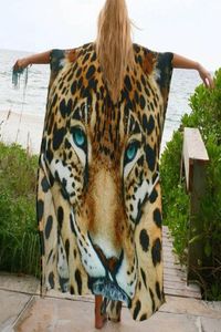 Dames tijger print lange mantel open voorste tunieken wrap riem split maxi jurk zomer6493115