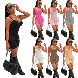 2024 Brand Rompers Sexy Designer Women kleding Mouwloze jumpsuits Spaghetti-band Skinny bodycon Bodysuit Zomer Strapless Playsuit One Piece Shorts 7757-S