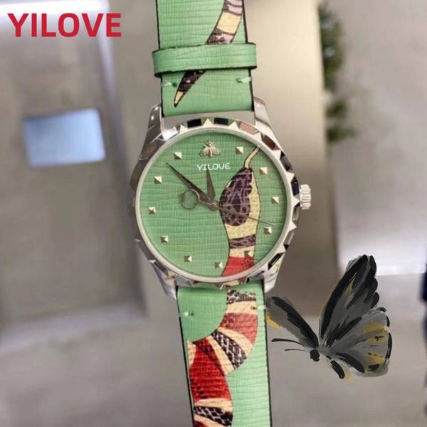 Femmes Top Qualité Designer Montre Rose Bleu Vert Bracelet En Cuir Véritable Horloge Ronde Cadran Verre Miroir Quartz Importé Mouvement Étanche Montres D'affaires