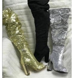 femmes top qualité luxe dames élégantes strass d'or dans le tube femmes bottes brillant talons hauts arc chaussures de fête de mariage 201103