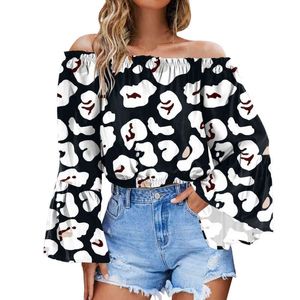 Vrouwen Top Sexy Blouse Summer Off the Shouler Crop Tops Long Bell Sleeve Blouses For Women Sexy Causal Modje Modieuze 2022 Kleding L220705