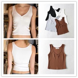 Femmes Top Court Réservoir Sling Gilet Femme Vêtements D'été Sans Manches T-Shirt Sexy Col En V Filles Camisoles Tee 220318