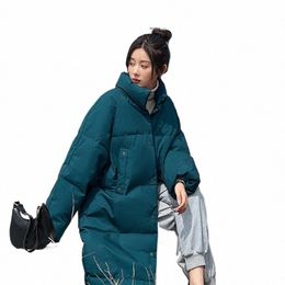 Mujeres Top Stand Collar Down Chaqueta Lg Cott Ropa Invierno Parka Nuevo Coreano Fi Abrigo Femenino Suelto Cálido Abrigo a prueba de viento O84P #