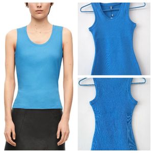 Femmes Top T-shirts Bleu Débardeur Anagramme Régulier Recadrée Coton Jersey Camis Femme Femme Tricots T-shirts Designer Broderie Tricoté Sport Respirant Yoga Débardeurs