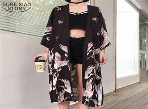 Vrouwen Tops en Blouses Zomer Lang Shirt Vrouwelijke Dames Blouse Kleding Kimono Vest Japanse Streetwear 9738 2105084225221