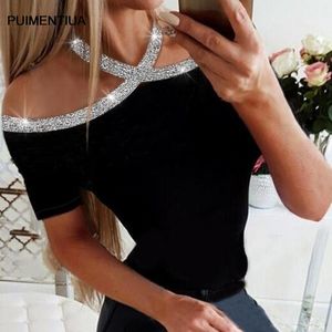 Haut pour femme chemisier chemise à manches longues Style coréen Vintage dame t-shirt Sequin noir épaule ouverte 2021 femmes Blouses chemises