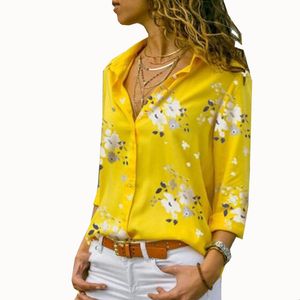 Vrouwen Tops Blouses Herfst Elegante Lange Mouw Print V-hals Chiffon Blouse Vrouwelijke Werkkleding Shirts Plus Size 5XL Revers Blusa