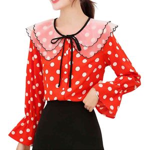 Vrouwen Tops Chiffon Shirts Herfst Dubbellaags Kraag Lange Mouw Blouses Bow Mode 871c7 210420