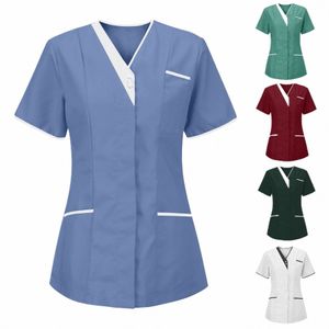 Femmes Tops Infirmières Uniforme À Manches Courtes Col En V T-shirt De Travail D'été Vêtements De Travail Tops 2022 Plus Taille Courte Sexy Uniforme D'allaitement U7Lo #