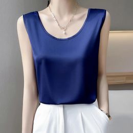 Femmes Tops Solid Spring Summer Contrac Crop Sexy Oneck Tank Office Lady Pink White Top Fashion Korean 240407