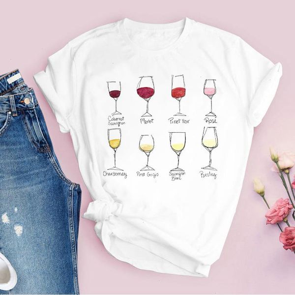 Hauts pour femmes variété de vin impression mode tendance dame t-shirt Kawaii vêtements graphique dessin animé t-shirt femme T-shirts