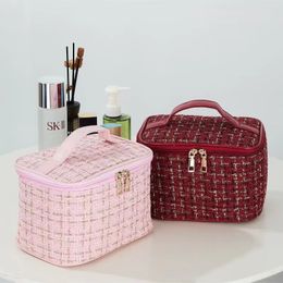 Bolso de mano para mujer, bolso de maquillaje de mano a cuadros, bolso portátil de gran capacidad, bolsa de lavado y almacenamiento, caja de maquillaje, viaje al por mayor