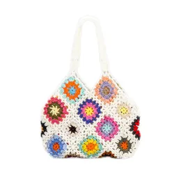 Femmes sac fourre-tout Floral Crochet grande capacité tricoté sac à la mode à la main découpé Boho sac Vintage multicolore évider sac à main