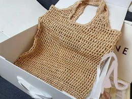 Vrouwen Tote Stro Strandtassen Abrikoos Handgemaakte Raffia Schoudertas Zomer Reizen Handtassen Zwarte Letter Afdrukken