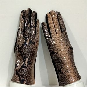 Women Touch Screen Gloves Winter Faux Animal Leather Snakeskin Pattern Driving glove Suede Velvet Thicken Warm Leopard Glove H87 220623