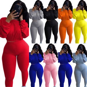 Détail Femmes 4XL Vêtements Mode Survêtements Solide Côtes À Manches Longues Pull Pantalon Serré Tenues Dames Streetwear Casual Costume De Sport