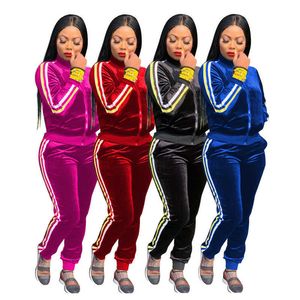 Femmes Survêtement 2 pièces Ensemble Hiver Sexy Manches longues Épaissir Tops Sweatsuits Stretch Pantalon Velours Vêtements En Gros Drop 210930