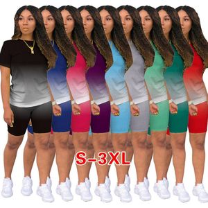 Femmes Survêtement Designer Vêtements 2021 Gradient Deux Pièces Tenues Jogging Costume Dames Nouvelle Mode Casual Shorts Pantalon Dhl 9 Couleurs 836-1