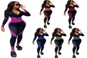 Mujeres Sport Sport Jogging Suit Dos piezas Trajes Sexy Slim Plus Size Slepper Manga Long Set Ladies Sportwear 89211040571