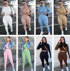 Mujeres Deportes Chándales Casual 2 Dos Piezas Conjunto de jogging Diseñador Color sólido Slim Manga larga Transpirable Trajes de moda Señoras Otoño Sportwear