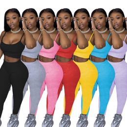 Femmes Survêtements Deux Pièces Ensemble Designer Sexy Sling Pantalon Casual Sport Couleur Unie Slim Jarretelles Pantalons Tenues