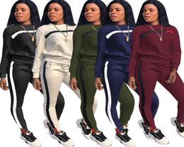 Tracksuit pour femmes Deux pièces définissent les coutures de ligne de couleur solide couture ladeis fashion loisir épisser les costumes sportifs 11308781266