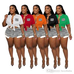 Dames tracksuits ontwerper 2023 Nieuwe windstreepte shorts t-shirt set zomer sexy casual tweedelig set sportkleding 5 kleuren