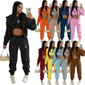 Femmes Survêtements Designer Costume de jogging 2 pièces vestes manteaux pantalons ensemble vêtements de sport décontractés couleur unie costumes de motard plus la taille vêtements pour dames