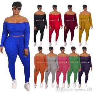 Femmes Survêtements Hors Épaule Tenues HOODIES LEggings Deux Pièces Pantalons Ensembles Sexy Pantalon Moulante Crop Top Plus Tailles Automne 220511