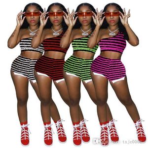 Femmes Survêtements Sexy Mode Spicy Girl Texture Stripe Casual Versatile Débardeur Shorts Deux Pièces Ensemble