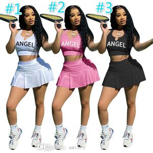 Femmes Survêtements D'été Slim Fit Sport Gilet Jupe Deux Pièces Ensemble Sans Manches T-shirt Yoga Shorts Couleur Unie Jogger Ensembles Tenues Gym Vêtements XS-XXL