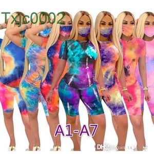 Trajes de mujer Tie Dye T Shirt Verano Impreso Manga corta Conjunto de dos piezas Diseñador Pantalones cortos Trajes Moda 2022 Trajes de jogging casuales 7 estilos