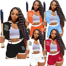 Femeninos Spares de pistas Dos piezas Diseñador de set 2023 Nuevo traje de béisbol bordado de verano Patchwork deportivo Sportwear 5 colores