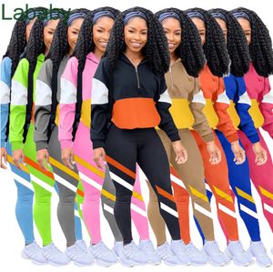 Femmes Survêtements Deux Pièces Ensemble Designer Multi Couleur Ligne Couture Épissage Loisirs Sports Costumes Dames Tenues Décontractées Sportwear 10 Couleurs