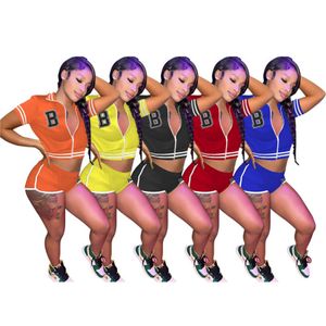 Femmes de survêtement Deux pièces Set Designer Baseball Shorts Sport Sport Two Pieces Tenues Casual Zipper Classe à manches courte Shorts Costume Lettre imprimé Vêtements 7295