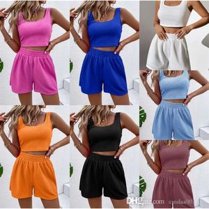 Vrouwen trainingspakken twee stukken set ontwerper Nieuwe 2023 Spring Urban Leisure Ladies gebreide katoenen mouwloze woonkleding set 7 kleuren