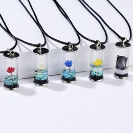 Collier pendentif bouteille en verre Transparent pour femmes, collier de fleurs séchées faites à la main, bijoux de conservation permanente