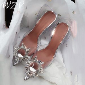 Femmes Transparent PVC sandales bout pointu cristal clair tasse talons hauts talons aiguilles Sexy pompes chaussures Peep Toe femmes pompes taille 43