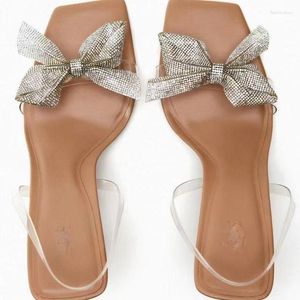 Mujeres Sandalias de verano transparentes 2024 Fashion PVC Alto con damas Bow Outside Wear Slippers Square Head Shops 5