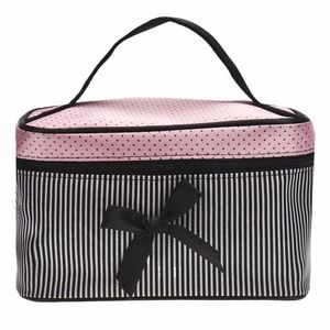 Vrouwen Travel Bow Stripe Make Up Bags Girl Cosmetic Bag Makeup Beauty Bra W Organisator Toiletische zak opslagkit Bath Case K6BK#