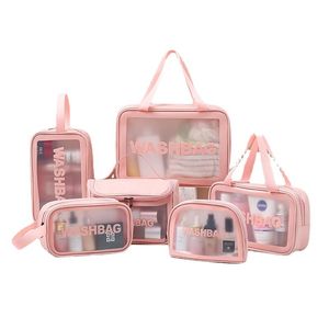 Bolsa de almacenamiento de viaje para mujer Bolsas de organizador de maquillaje de PU Bolsa de lavado impermeable Estuches de cosméticos transparentes LXL1509