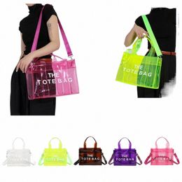 Vrouwen Travel Tote Bag Letter Transparante bovenafzakken PVC Casual Jelly Bag Clear Summer Candy Color Holiday Beach Tote Tassen U1XI#