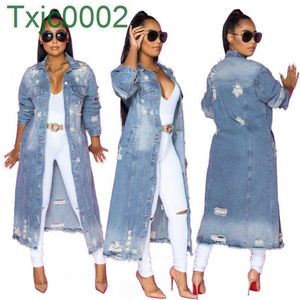 Gabardina de mujer Diseñador de moda Lady Wear Hole Chaqueta cortavientos de mezclilla de manga larga Cardigan Denim Cape